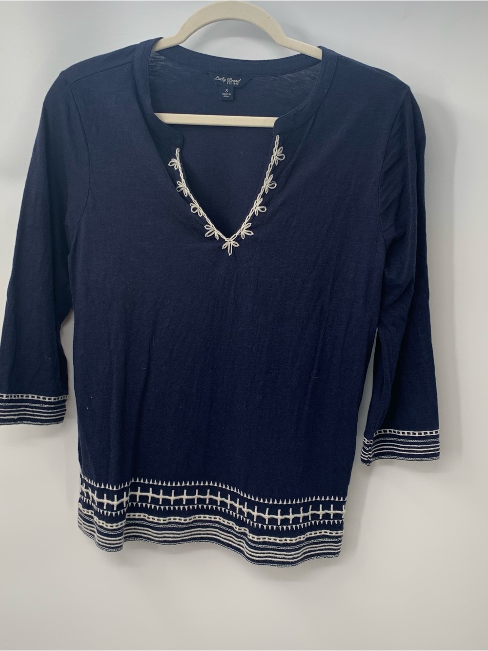 Lucky Brand Women's Blue Pullover V-Neck Long Sleeve Tunic Small
